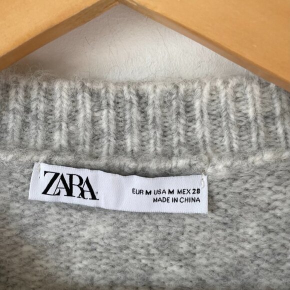 Zara Grey Soft Knit Crew Neck Sweater  Grey Sz Medium - Picture 7 of 9